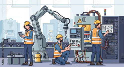 Industrial Workers Operating Heavy Machinery.