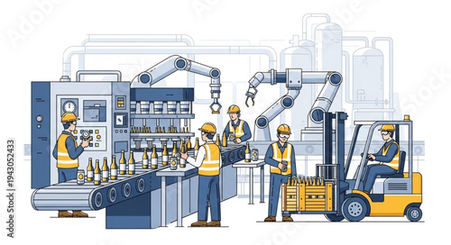 Industrial Workers Operating Heavy Machinery.