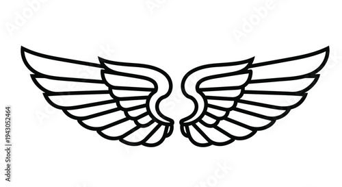 A pair of stylized wings depicted in a simple black and white line art illustration