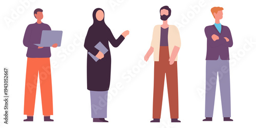 Diverse people character set of different occupations, ages and disabilities in flat vector style