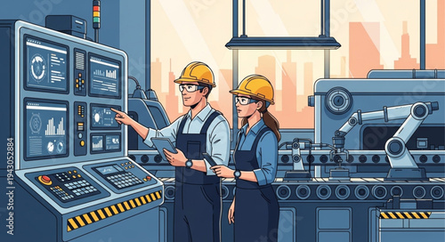 Industrial Workers Operating Machinery.