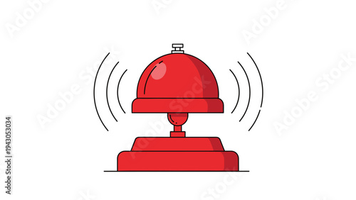 Vibrant red service bell actively ringing with visible sound waves, symbolizing customer service, attention, or a notification.