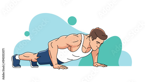 Muscular man performing a strong push-up, demonstrating dedication to fitness, strength training, and an active, healthy lifestyle.