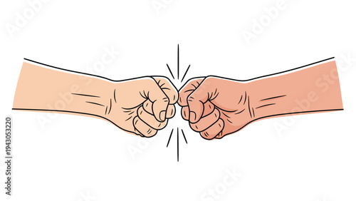 Two fists bumping together with an energetic impact, symbolizing solidarity, agreement, teamwork, friendship, and enthusiastic celebration.