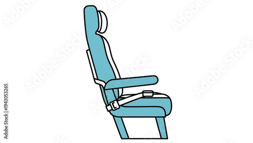 Airline seat illustration side view of passenger seat with seatbelt fastened