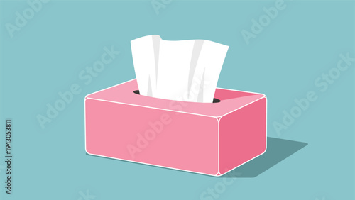 Bright pink tissue box with soft white tissues protruding, symbolizing hygiene, comfort, and relief from colds or allergies in a home setting.