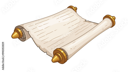 Ancient rolled scroll with ornate golden ends, representing historical documents, decrees, wisdom, and the preservation of old knowledge.