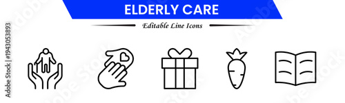 Elderly icon set. elderly care, pension, vision loss, and more. line icon style. old age element vector illustration
