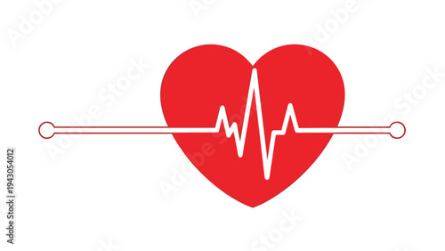 Vibrant red heart with a detailed electrocardiogram (ECG) line, symbolizing health, vitality, medical care, and the concept of a strong heartbeat.