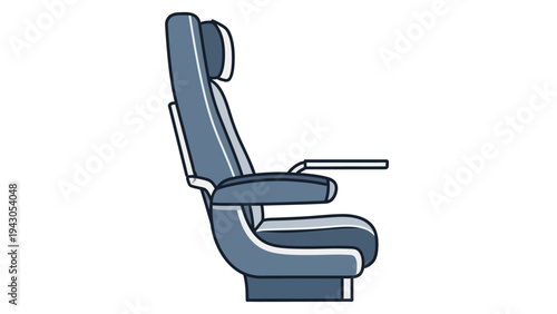 Modern passenger seat illustration with armrest and tray table isolated on white