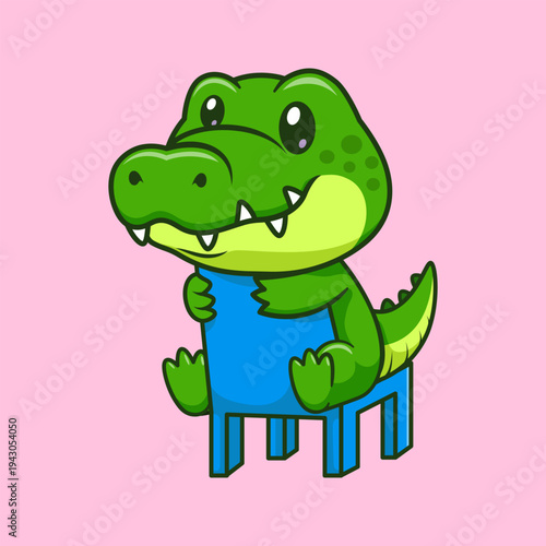 Cute Crocodile Sitting on Chair Cartoon