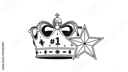 Detailed crown adorned with the number one and a star, symbolizing victory, achievement, royalty, excellence, and being the best or top-ranked.