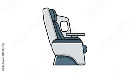 Illustrated airplane seat with tray table isolated on white background
