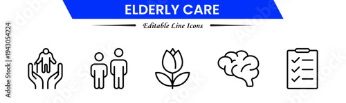 Elderly icon set. elderly care, pension, vision loss, and more. line icon style. old age element vector illustration