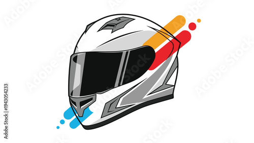 Sleek white motorcycle helmet with dynamic colorful streaks, symbolizing speed, safety, adventure, and the thrilling experience of motorcycling.