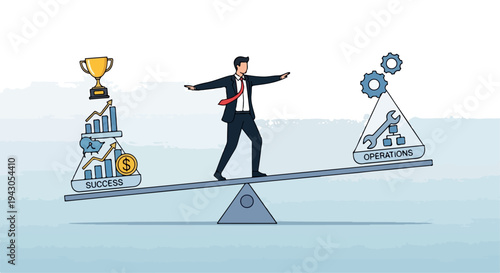 Businessman Balancing Success and Operations on a Seesaw Illustration