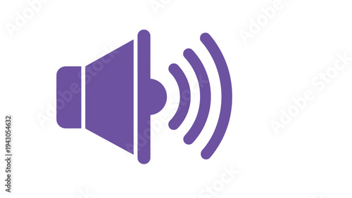 Vibrant purple speaker icon with sound waves, symbolizing volume, audio, sound, music, and communication in digital interfaces.