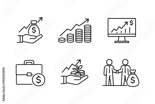 Illustrations depicting various aspects of financial growth and investment opportunities