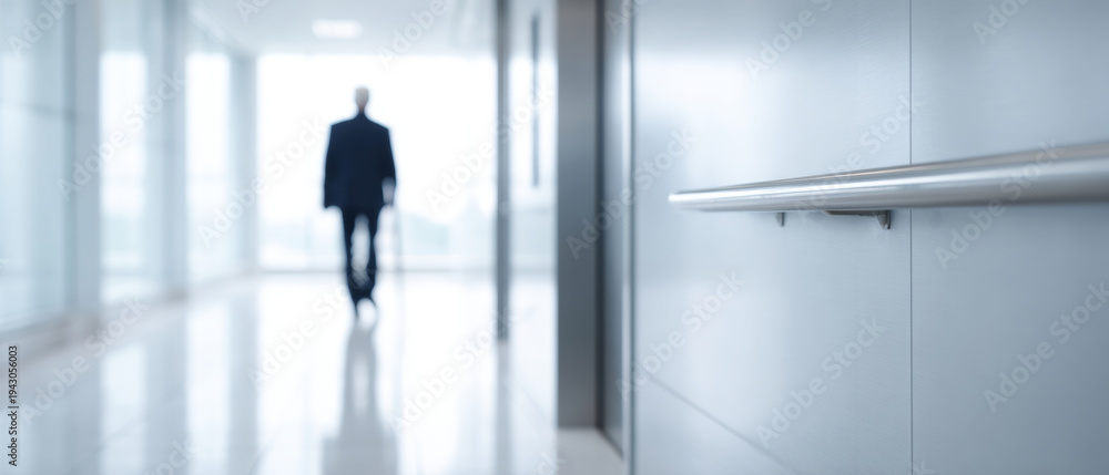 Fototapeta premium Blurred businessman walking in modern hallway
