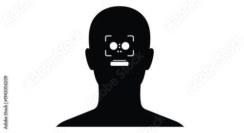 Silhouette of a head with a camera lens overlaying the facial features