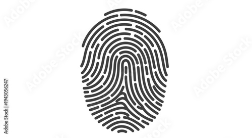 Simple black fingerprint illustration on a white background with vector icon branding