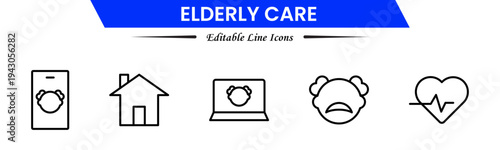 Elderly icon set. elderly care, pension, vision loss, and more. line icon style. old age element vector illustration