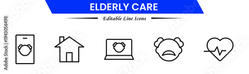Elderly icon set. elderly care, pension, vision loss, and more. line icon style. old age element vector illustration