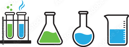 set collection laboratory test tube and flask icons set flat vector .