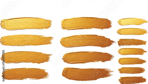 Collection of various golden brown paint swatches on white background