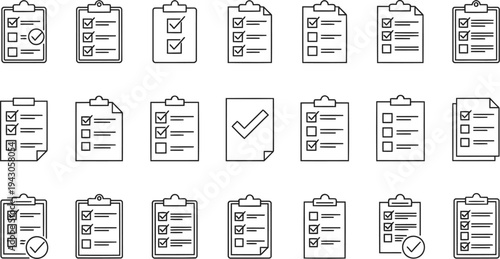 Minimal task checklist icon set simple check mark list symbols outline vector collection