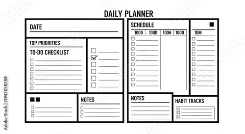 Simple daily planner page with schedule checklist goals and notes minimal printable template