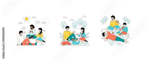 Group Picnic in Sunny Park Vector Illustration