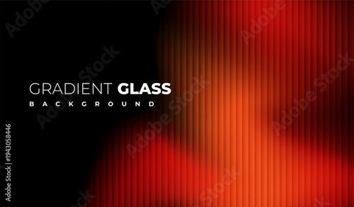 Glass texture with dark gradient background and vivid orange and red light streaks. ripple pattern, Futuristic distortion, abstract glow, reeded vertical blur Vector illustration