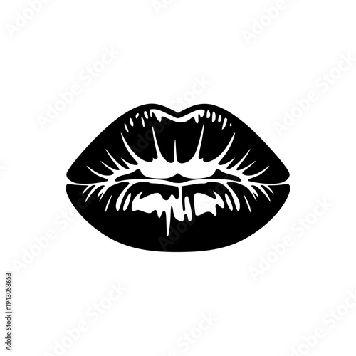 Black Lips Silhouette - Sexy Kiss Mark Vector Illustration Icon
