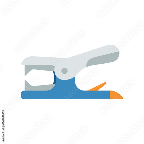 Blue and white pencil sharpener with orange pencil, office supplies, education tool