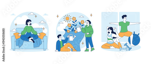 Wellness Activities and Healthy Lifestyle Vector Illustration