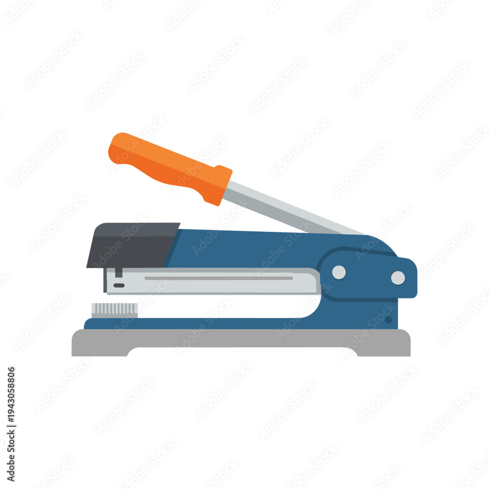 Obraz premium Stapler with screwdriver on top, office tool, blue and orange color, repair concept