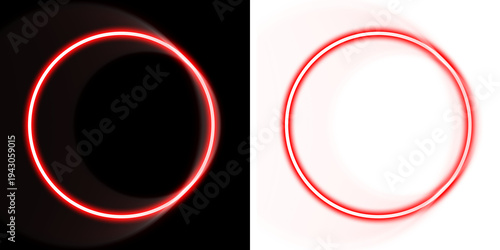 bright red neon, circular ring frame, glowing circle border, neon lighting effect, empty center space, isolated neon ring,futuristic glow frame, red light ring, modern border design