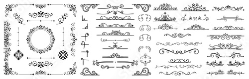 Set of decorative divider elements. Divider ornament, borders, doodle, separators, page dividers, header 