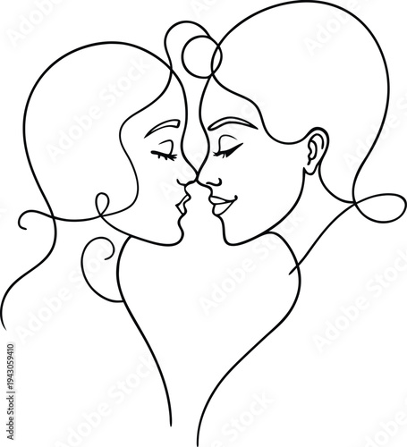 Romantic couple kissing line art illustration of male and female minimal love drawing isolated on white background