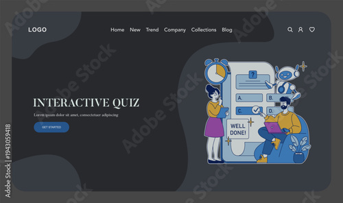 Interactive Quiz Website Vector Illustration with Characters