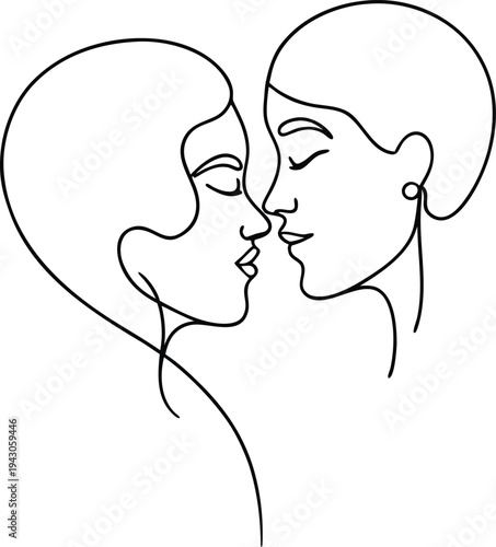 Romantic couple kissing line art illustration of male and female minimal love drawing isolated on white background