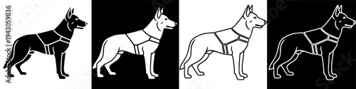 German Shepherd Dog Silhouette and Outline Vector Set 1.