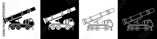 Military Missile Launcher Truck Icon Set.