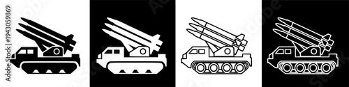 Military Missile Launcher Vehicle Icon Set.