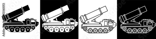 Military Rocket Launcher Vehicle Icon Set for War and Defense.