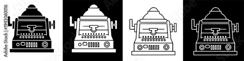 Vintage Cash Register Icon Set Black and White.