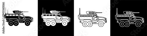 Armored Military Vehicle with Turret and Antennas.