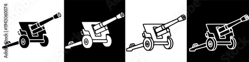 Artillery Cannon Icon Set Military Weaponry and War Symbolism.