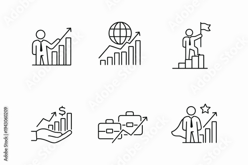 Illustrations depicting various aspects of business growth and success